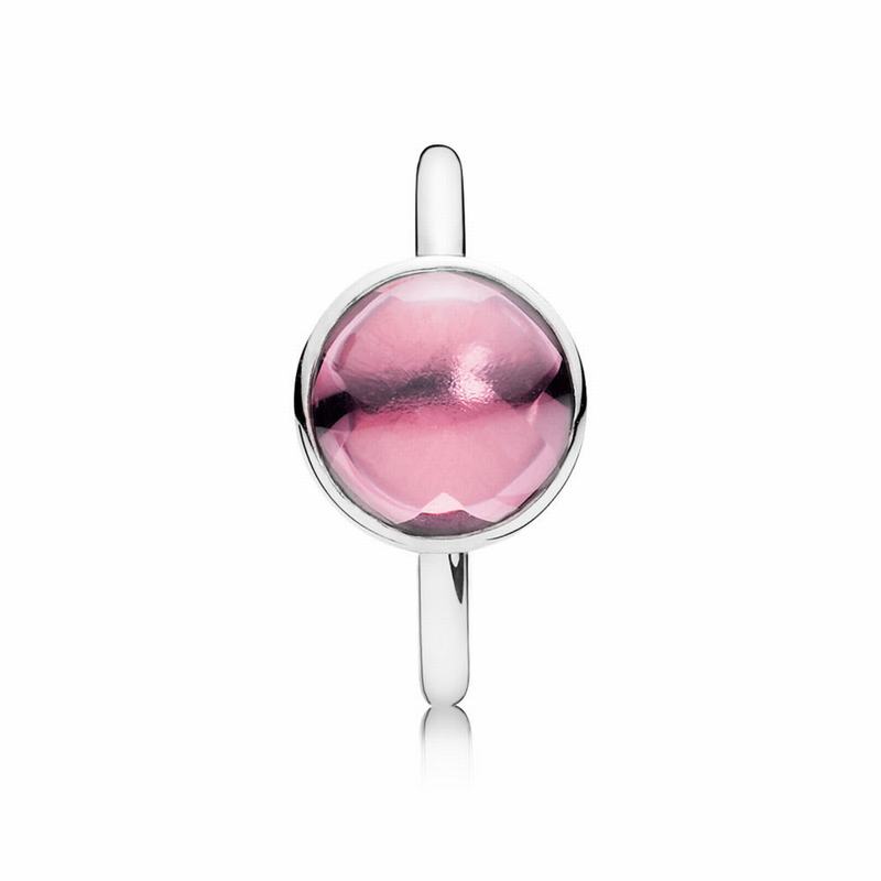 Pandora Poetic Droplet Stackable Ring - Sterling Silver/Pink/Cubic Zirconia - Canada | XH9762NH